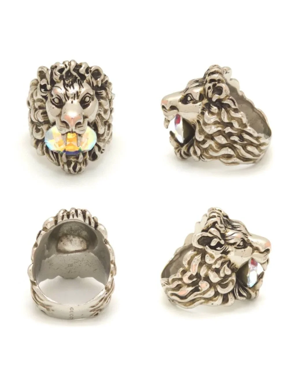 Gucci Crystal Lion Head Ring Aurora Color Silver